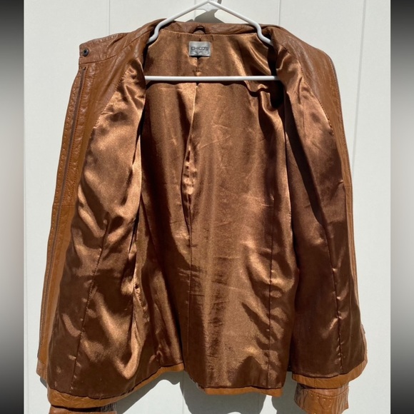 CHICO'S tan Leather Women's Designer Jacket Size M/L - Picture 9 of 10